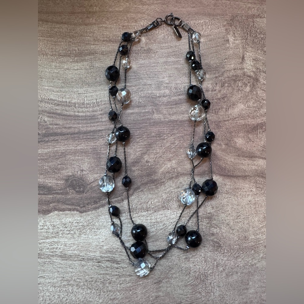 Dabby Reid Glass / Crystal Beaded Multi-Strand Necklace Black & Clear Classic